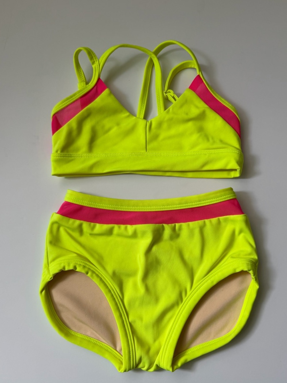 Sugar Strut Neon Yellow and Hot Pink Dance Two-Piece Set in YXS